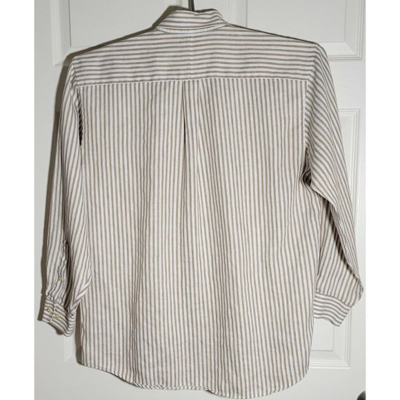 Jos. A Bank Men's L Traveler's Collection 100% Linen Button Down BR/WH Stripe - Picture 3 of 8